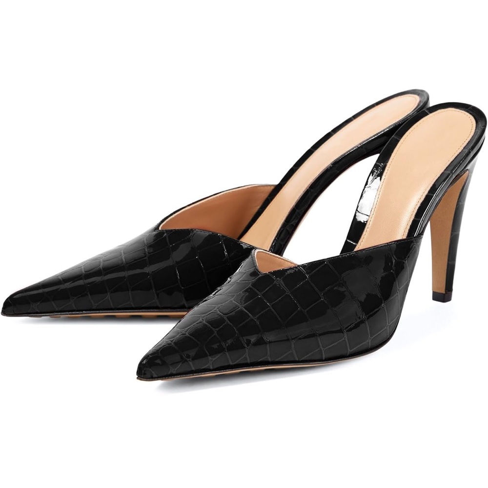 Pointed Closed Toe Croc Heels Stiletto Heel Pumps Toe High Heel Mules Backless